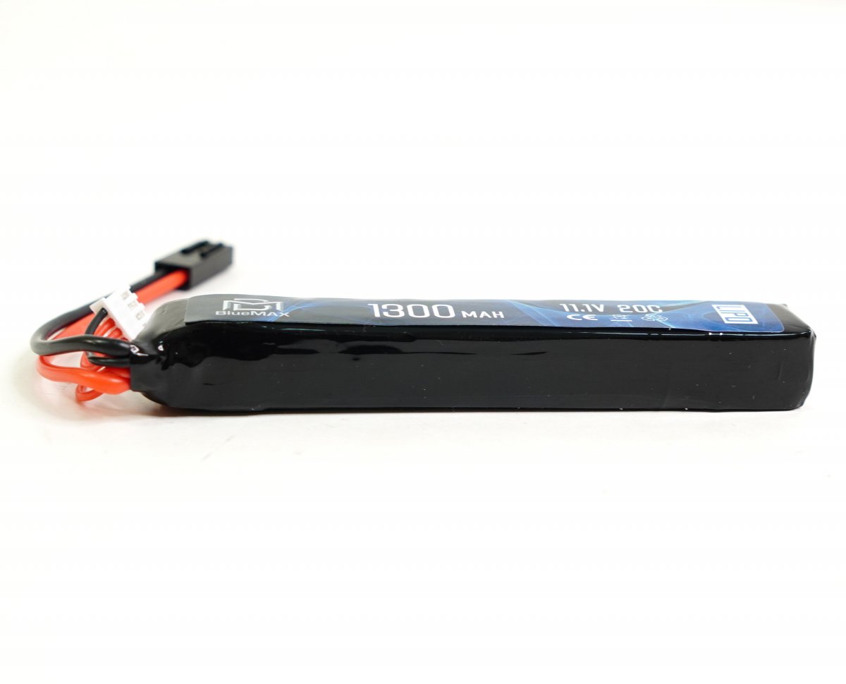 BlueMax 11.1V Lipo 1300mAh 20C приклад весло , 20*21*128* mm Аккумулятор BlueMAX Li-Po 11.1V 1300mah 20C, 128x21x20 мм (стик) ПРИКЛАД ВЕСЛО