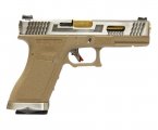 Страйкбольный пистолет WE Glock-17 G-Force, Tan рамка, серебр. затвор, золот. ствол