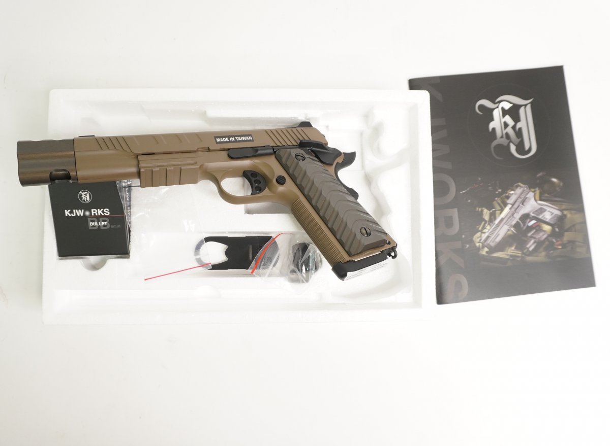 Страйкбольный пистолет KJW Colt 1911/M45A1 Gas FDE, удлин. ствол (KP-16.GAS)
