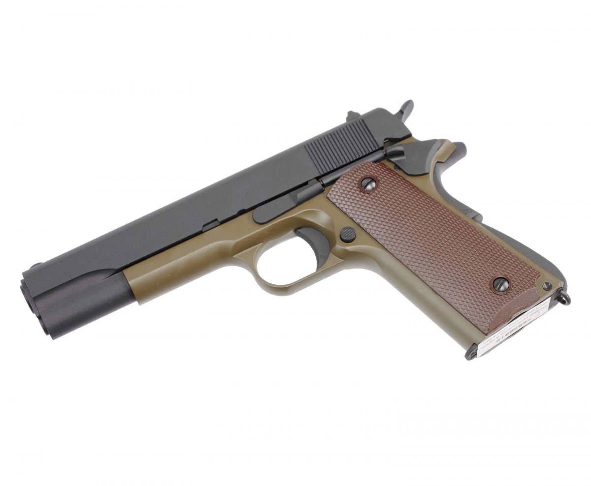 Страйкбольный пистолет KJW Colt M1911A1 (6 мм, Gas, GBB, олива)