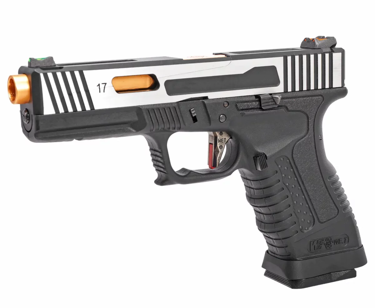 Страйкбольный пистолет WE Glock 17 HI-SPEED (хром) — GBB, 6 мм, Hop-Up