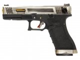 Страйкбольный пистолет WE Glock-18 G-Force, черная рамка, серебр. затвор, золот. ствол