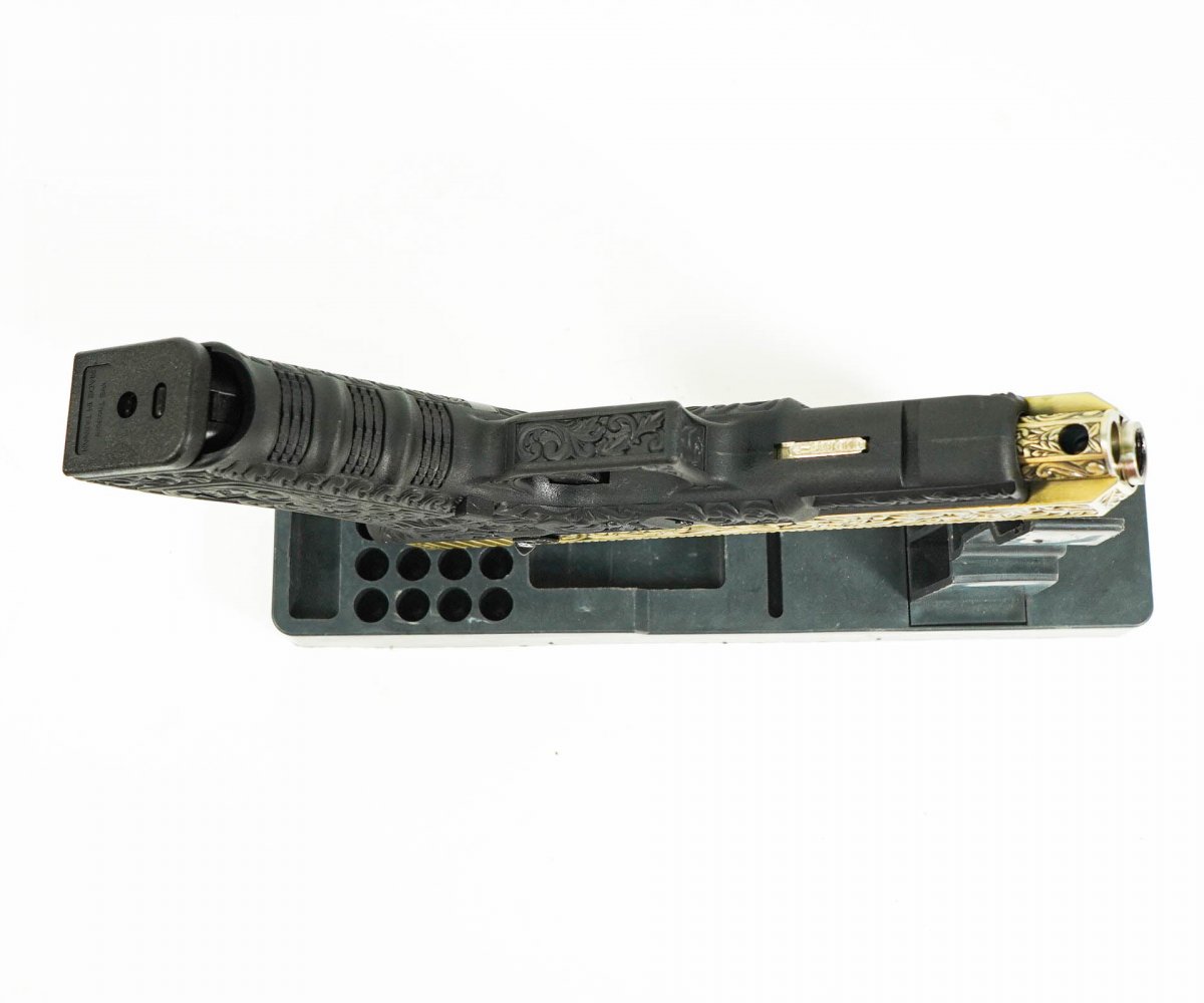 Страйкбольный пистолет WE Glock-34 Gen.3 Bronze, с гравировкой (WE-G008 BOX-FP)