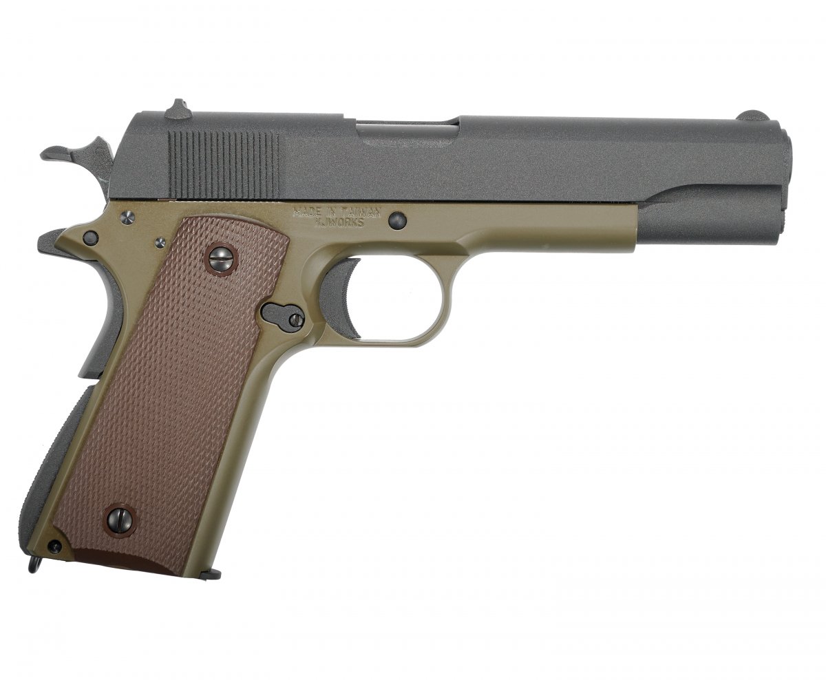 Страйкбольный пистолет KJW Colt M1911A1 (6 мм, Gas, GBB, олива)
