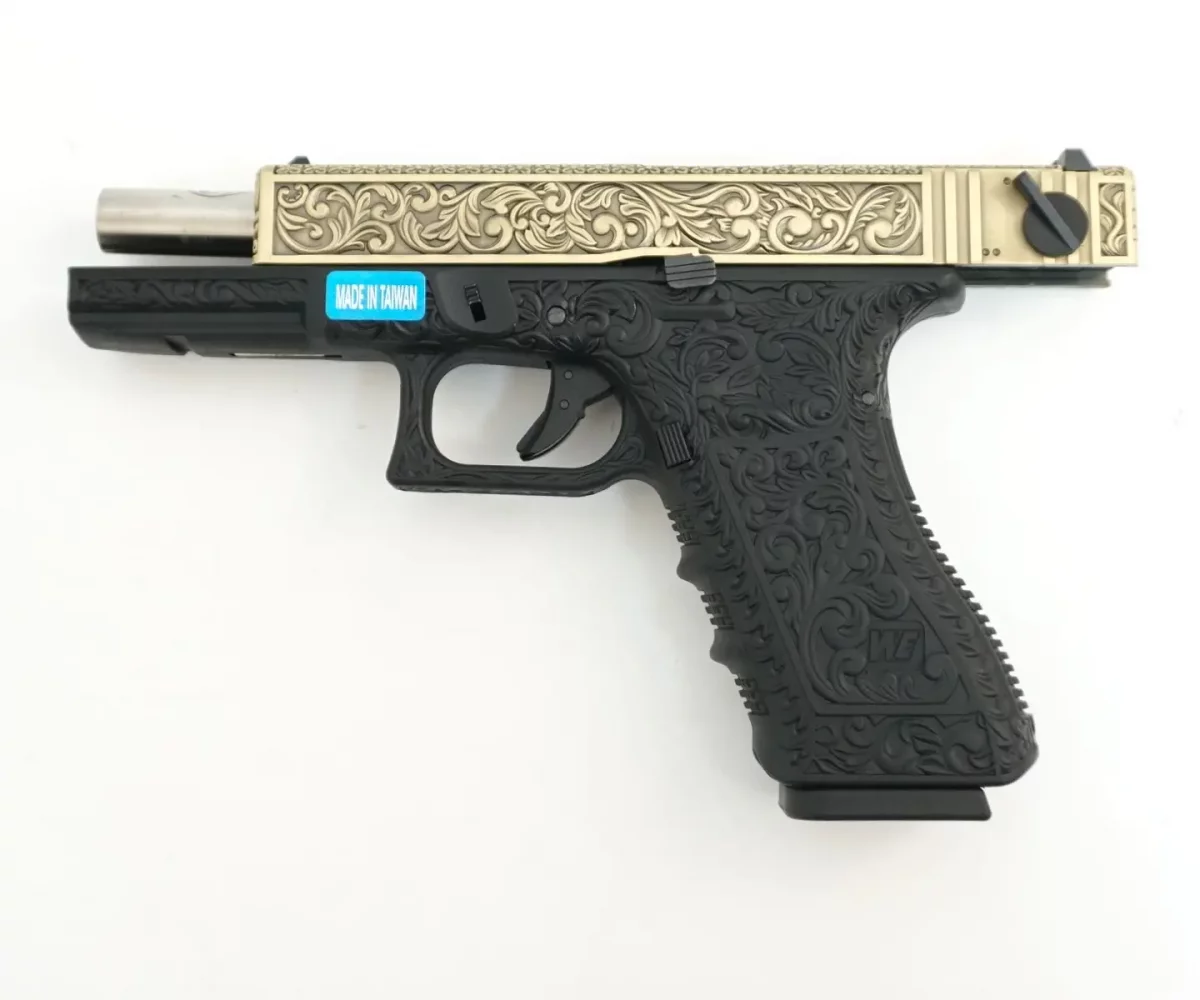 Страйкбольный пистолет WE Glock 18 Gen3 (WE-G002BOX-FP) — «под бронзу», авто/одиночный, GBB, 6 мм
