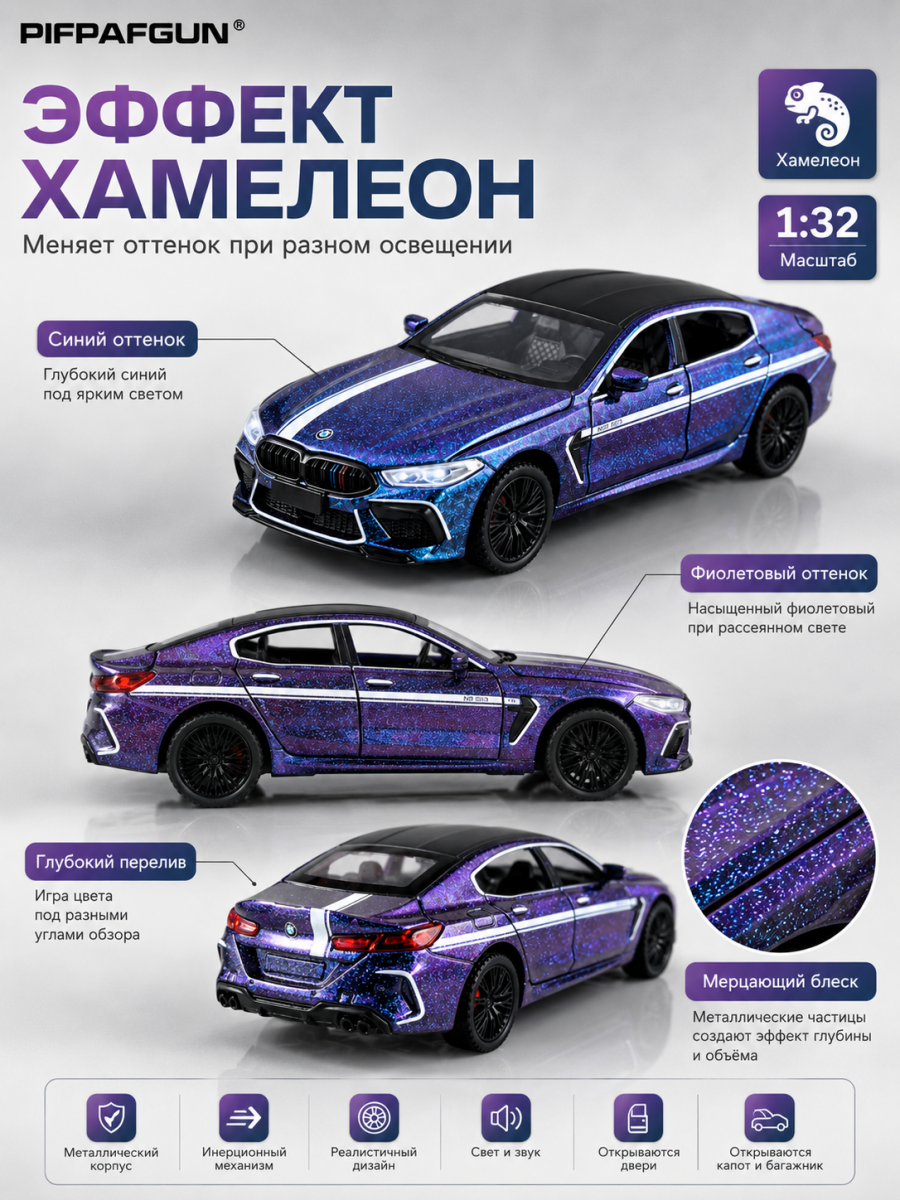 Машинка металлическая BMW M8 1:32 Chameleon