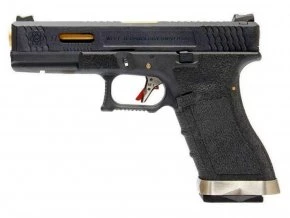 Страйкбольный пистолет WE GLOCK-17 G-Force металл слайд, черная рамка, золот. ствол (WE-G001WET-1)