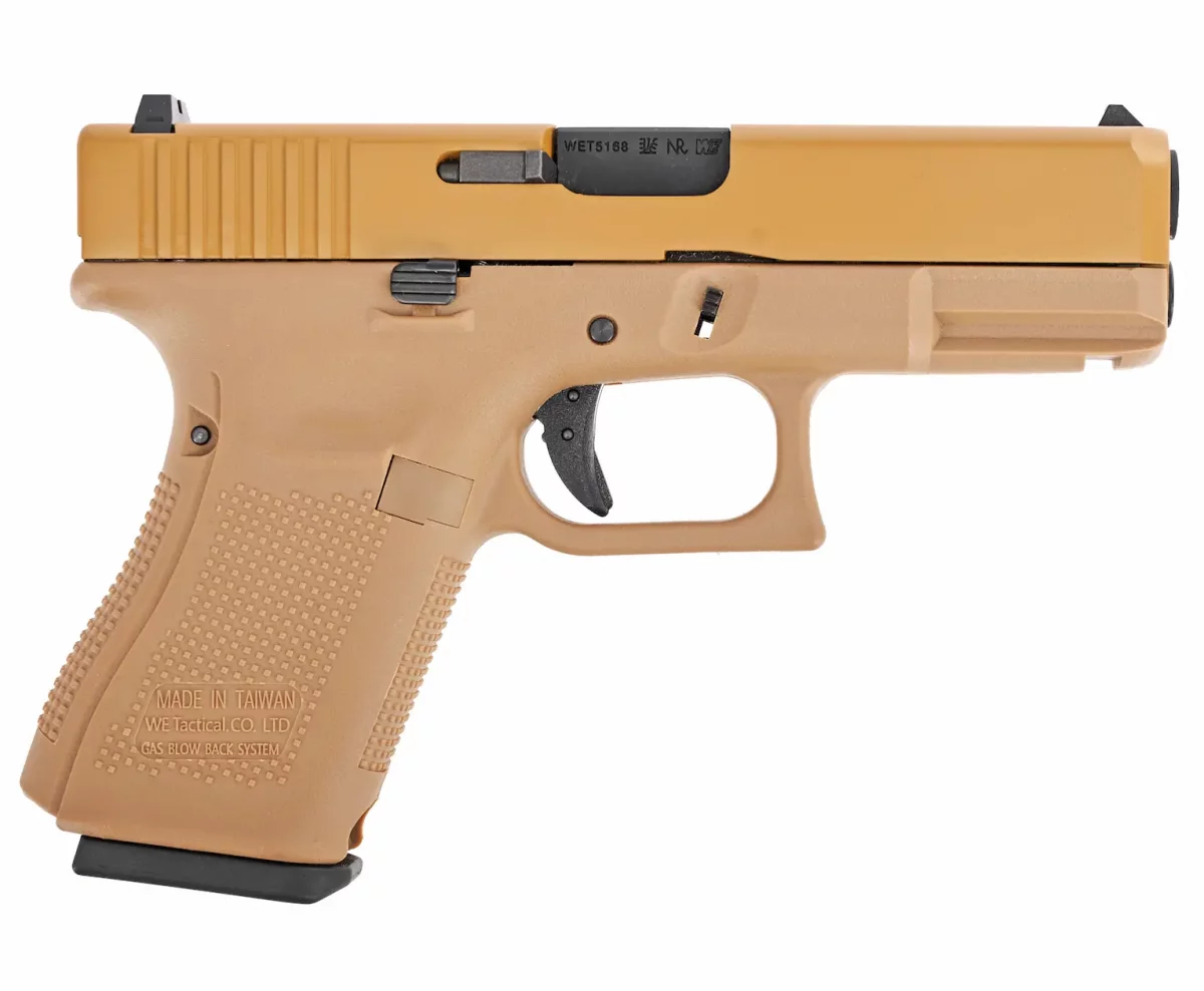 Страйкбольный пистолет WE Glock 19 Gen5 (WE-G003VB-TAN) — металл слайд, Tan, GBB, 6 мм