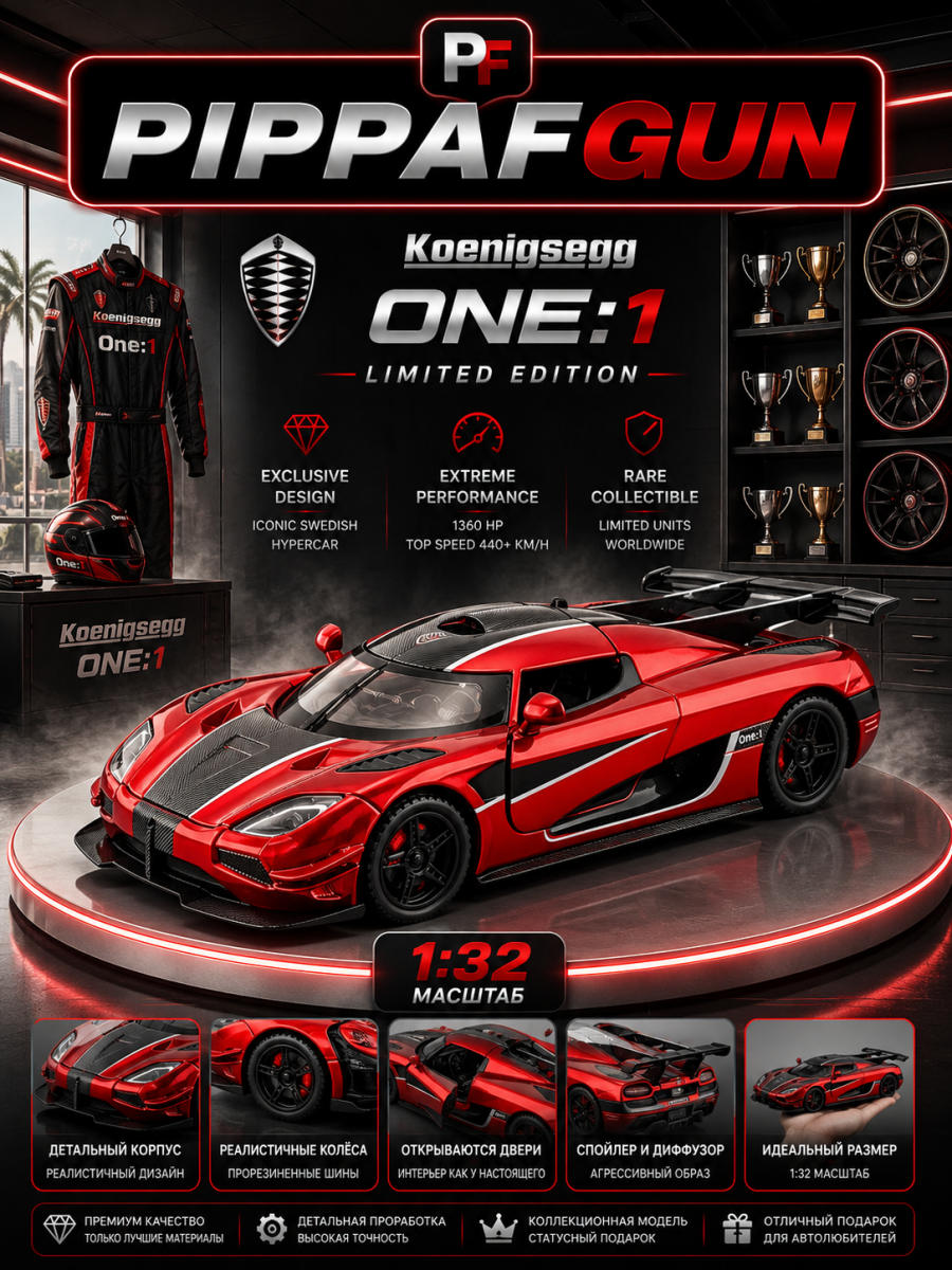 Машинка металлическая Koenigsegg ONE 1:32 RED
