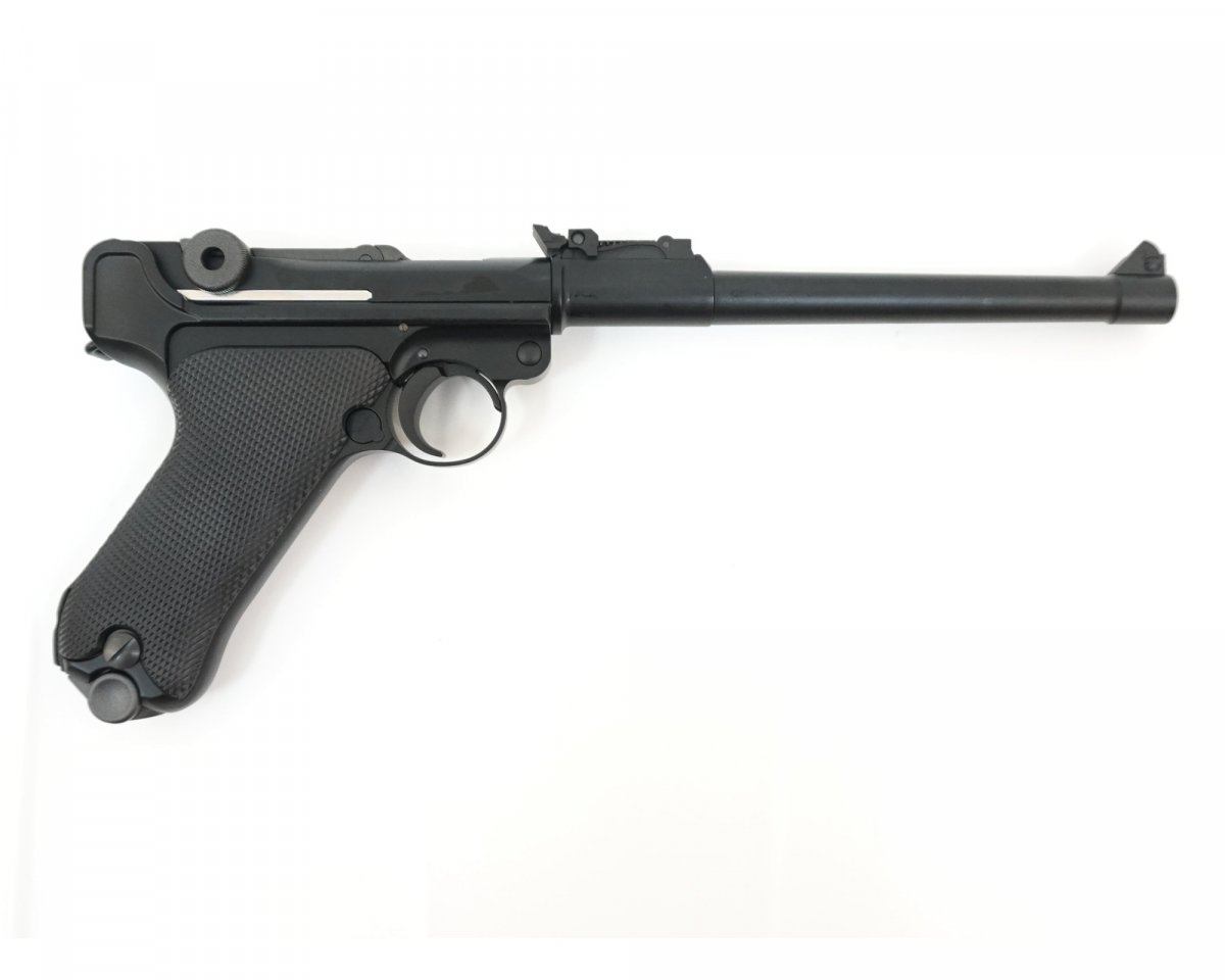 Страйкбольный пистолет WE Luger P08 8” Black (WE-P003)