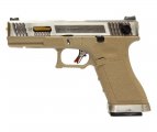 Страйкбольный пистолет WE Glock-18 G-Force, Tan рамка, серебр. затвор, золот. ствол