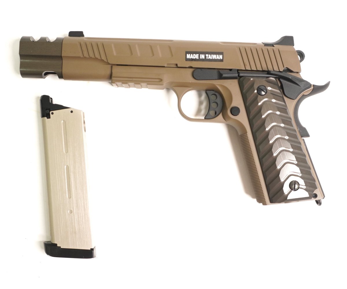 Страйкбольный пистолет KJW Colt 1911/M45A1 Gas FDE, удлин. ствол (KP-16.GAS)