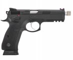 Страйкбольный пистолет GBB KJW CZ75 SP-01 SHADOW TBC (SP-01.GAS TBC) с удлинённым резьбовым стволом M14, Blowback, чёрный
