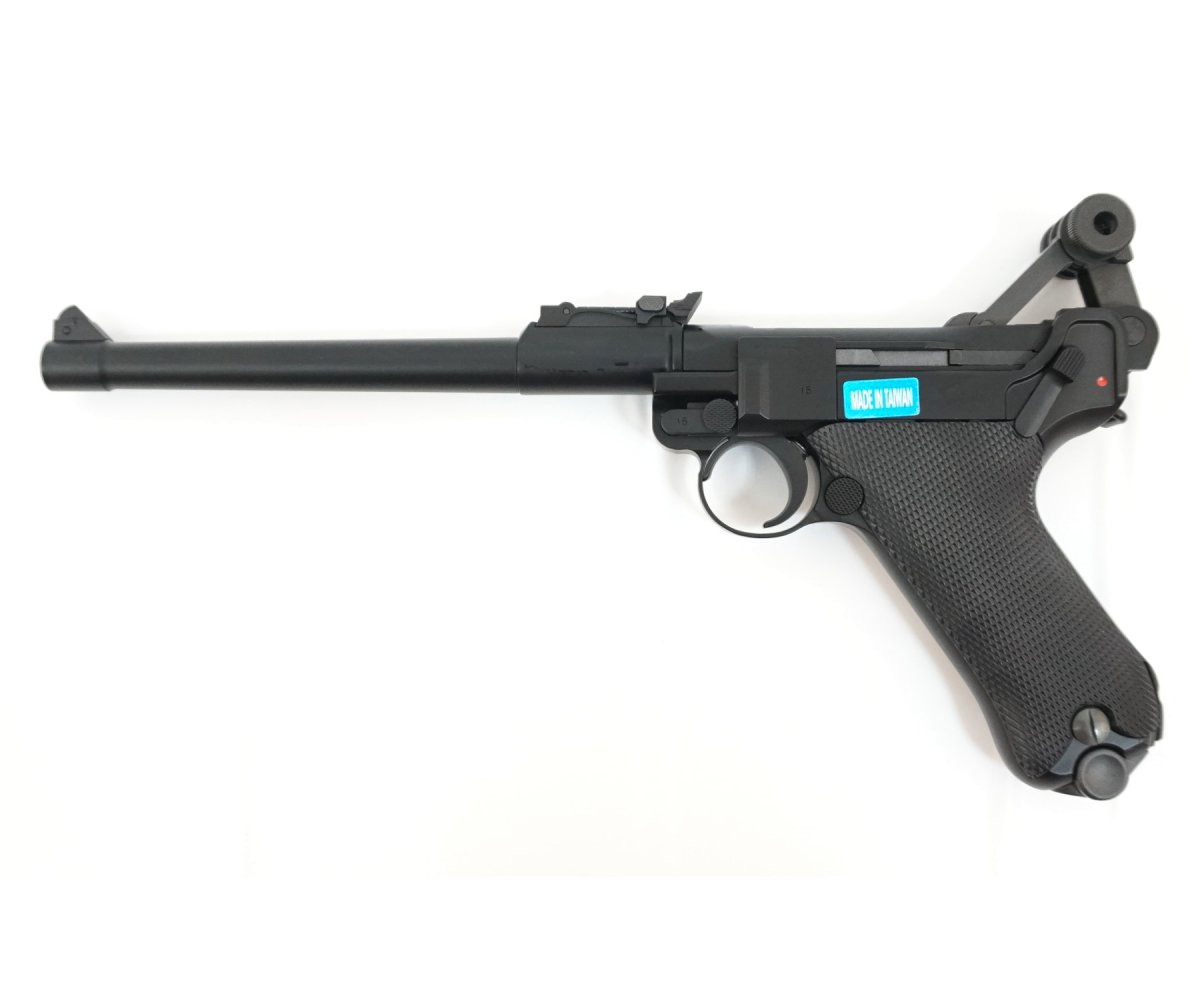 Страйкбольный пистолет WE Luger P08 8” Black (WE-P003)
