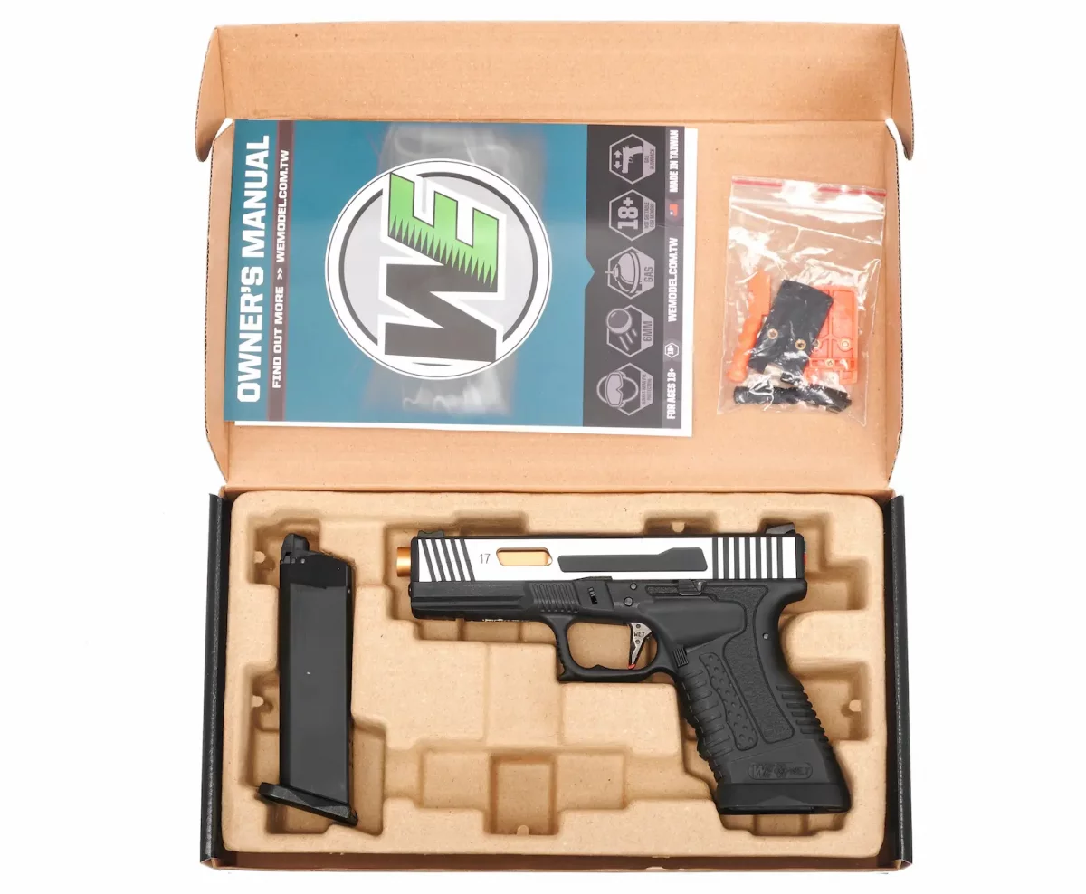 Страйкбольный пистолет WE Glock 17 HI-SPEED (хром) — GBB, 6 мм, Hop-Up