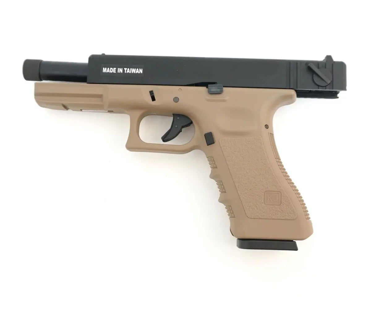 Страйкбольный пистолет KJW Glock G18 TBC CO2 TAN, удлин. ствол