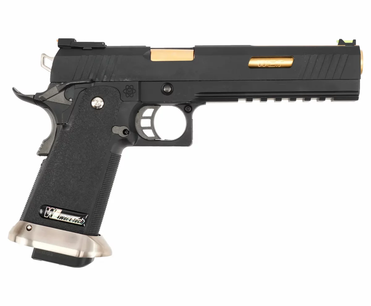Страйкбольный пистолет WE Colt M1911 Hi-Capa 6 (WE-H018WETA2-BKGD) — Black/Gold, GBB, 6 мм, с возможностью CO₂