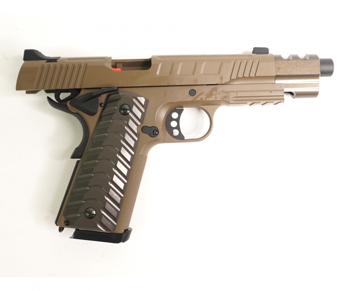 Страйкбольный пистолет KJW Colt 1911/M45A1 Gas FDE, удлин. ствол (KP-16.GAS)