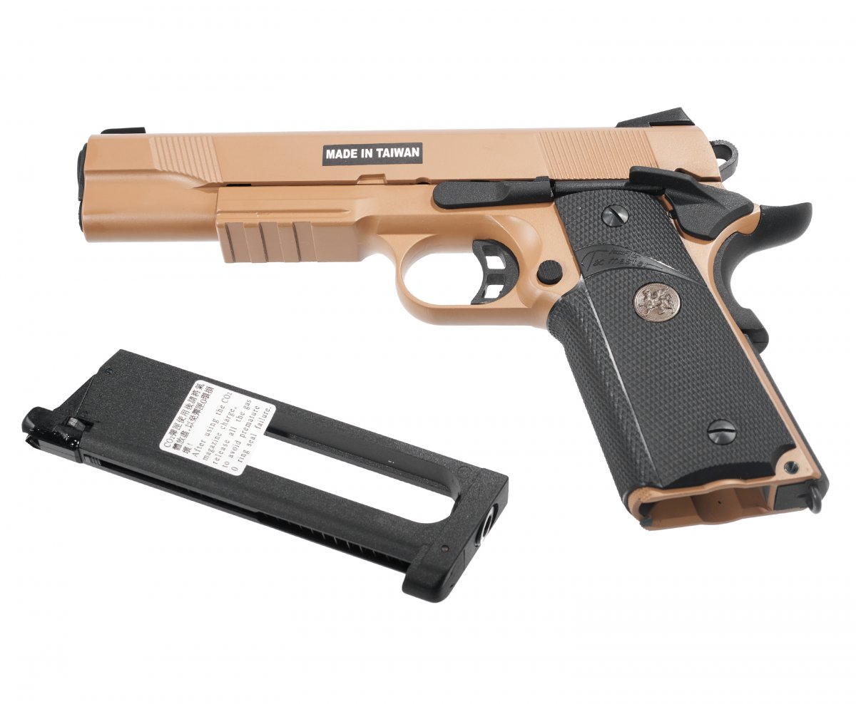 Страйкбольный пистолет KJW Colt M1911 M.E.U. GBB CO₂ Tan (KP-07.CO2-TN)