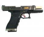 Страйкбольный пистолет WE Glock-17 G-Force, черная рамка, серебр. затвор, золот. ствол