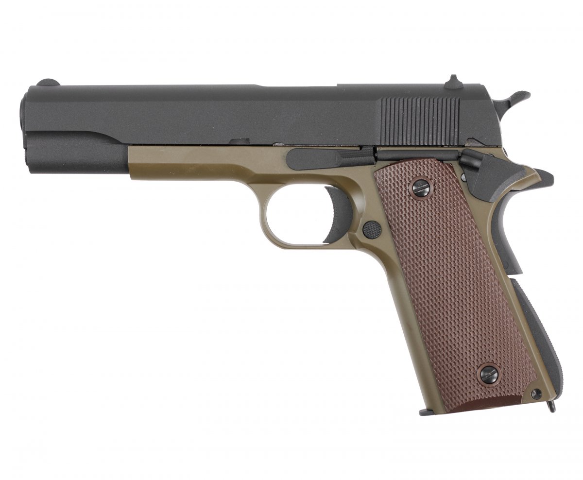 Страйкбольный пистолет KJW Colt M1911A1 (6 мм, Gas, GBB, олива)