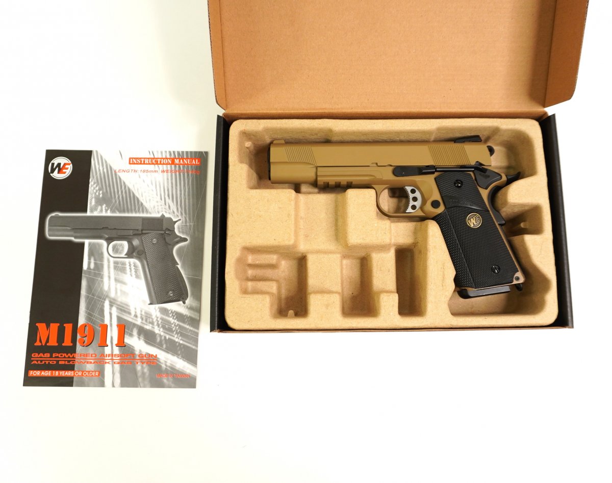 Страйкбольный пистолет WE Colt M1911A1 M.E.U. Rail Tan (WE-E008B-TAN)