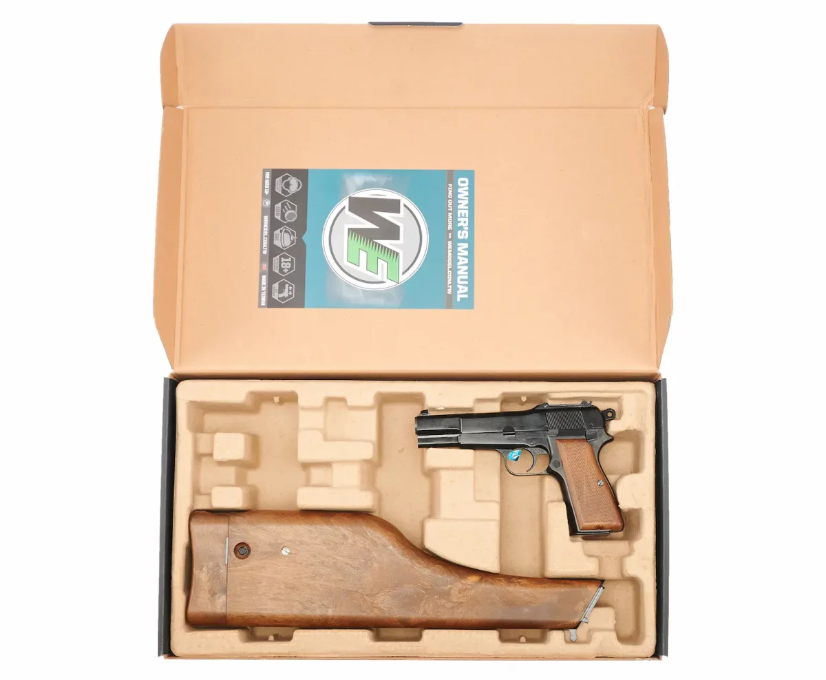 Страйкбольный пистолет WE Browning Hi-Power (WE-B005) — чёрный, газовый GBB, 6 мм