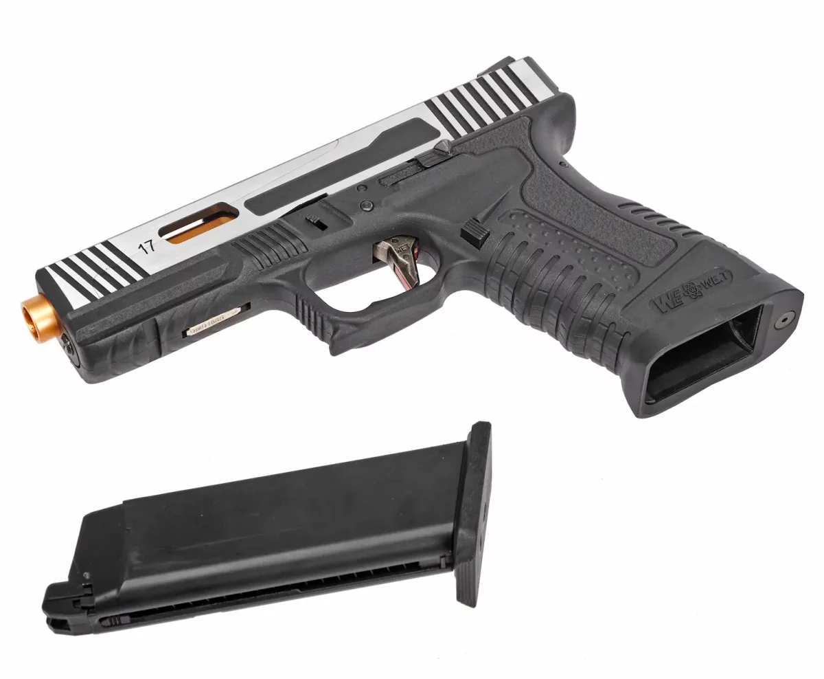 Страйкбольный пистолет WE Glock 17 HI-SPEED (хром) — GBB, 6 мм, Hop-Up