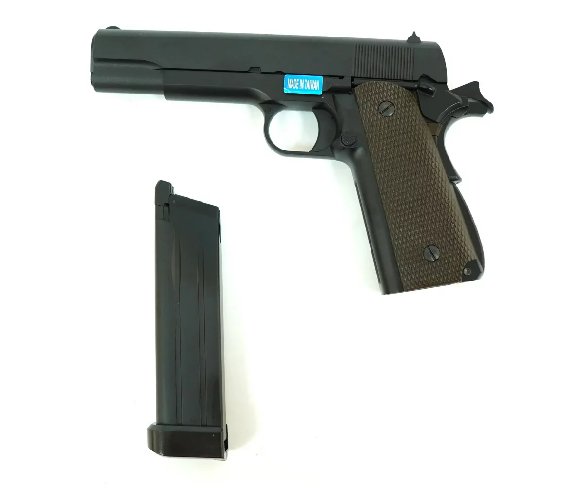 Страйкбольный пистолет WE Colt M1911A1 (WE-E005A) — CO₂, металл, чёрный, GBB, 6 мм