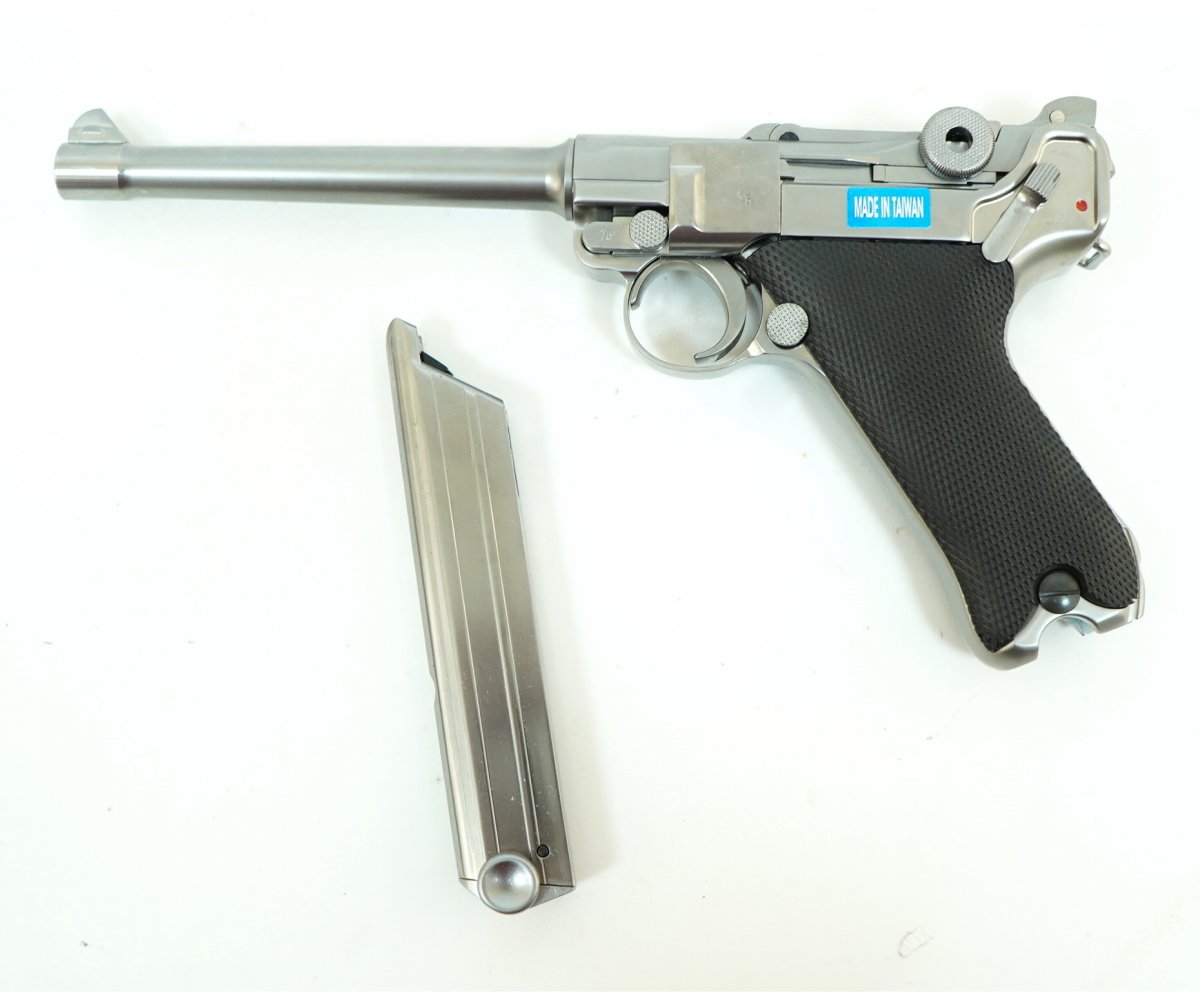 Страйкбольный пистолет WE Luger P08 6” Silver (WE-P005)