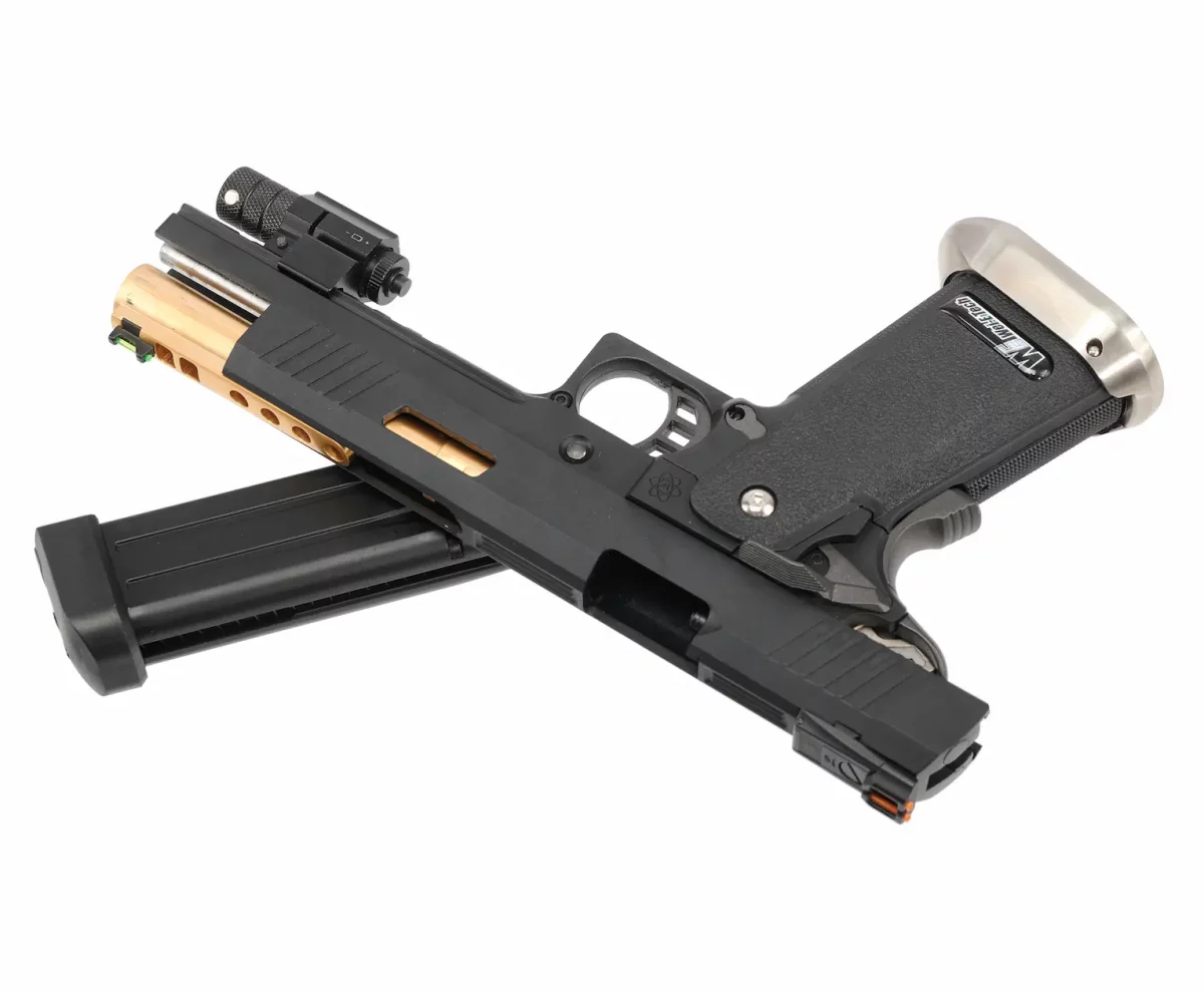 Страйкбольный пистолет WE Colt M1911 Hi-Capa 6 (WE-H018WETA2-BKGD) — Black/Gold, GBB, 6 мм, с возможностью CO₂