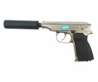 Страйкбольный пистолет WE Makarov 654K Silver, с глушителем (WE-MA001-SV)