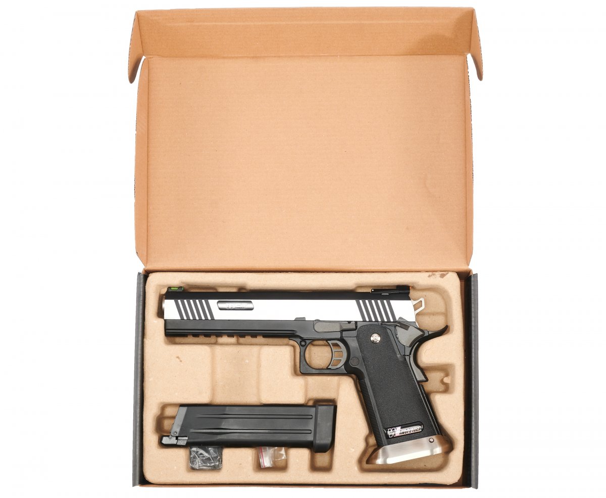 Страйкбольный пистолет WE Colt M1911 Hi-Capa 6 Дюймов (WE-H018WETB2-2TSV, Two Tone, Silver)