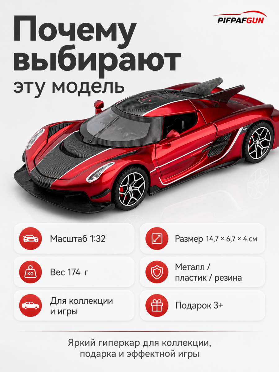 Машинка металлическая Koenigsegg Jesko Absolut 1:32 RED