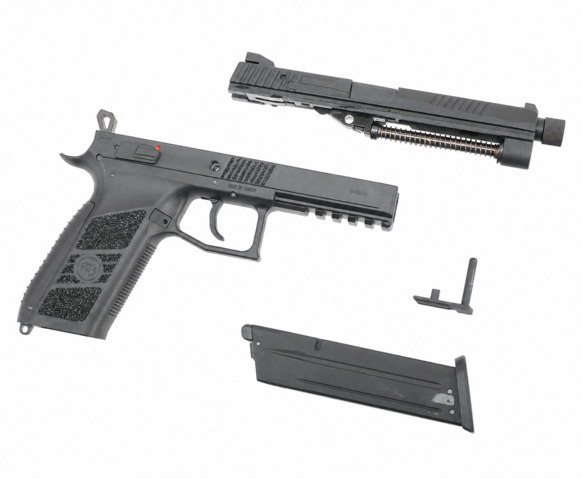 Страйкбольный пистолет GBB KJW CZ P-09 (P-09.GAS TBC) с удлинённым резьбовым стволом, Blowback, чёрный