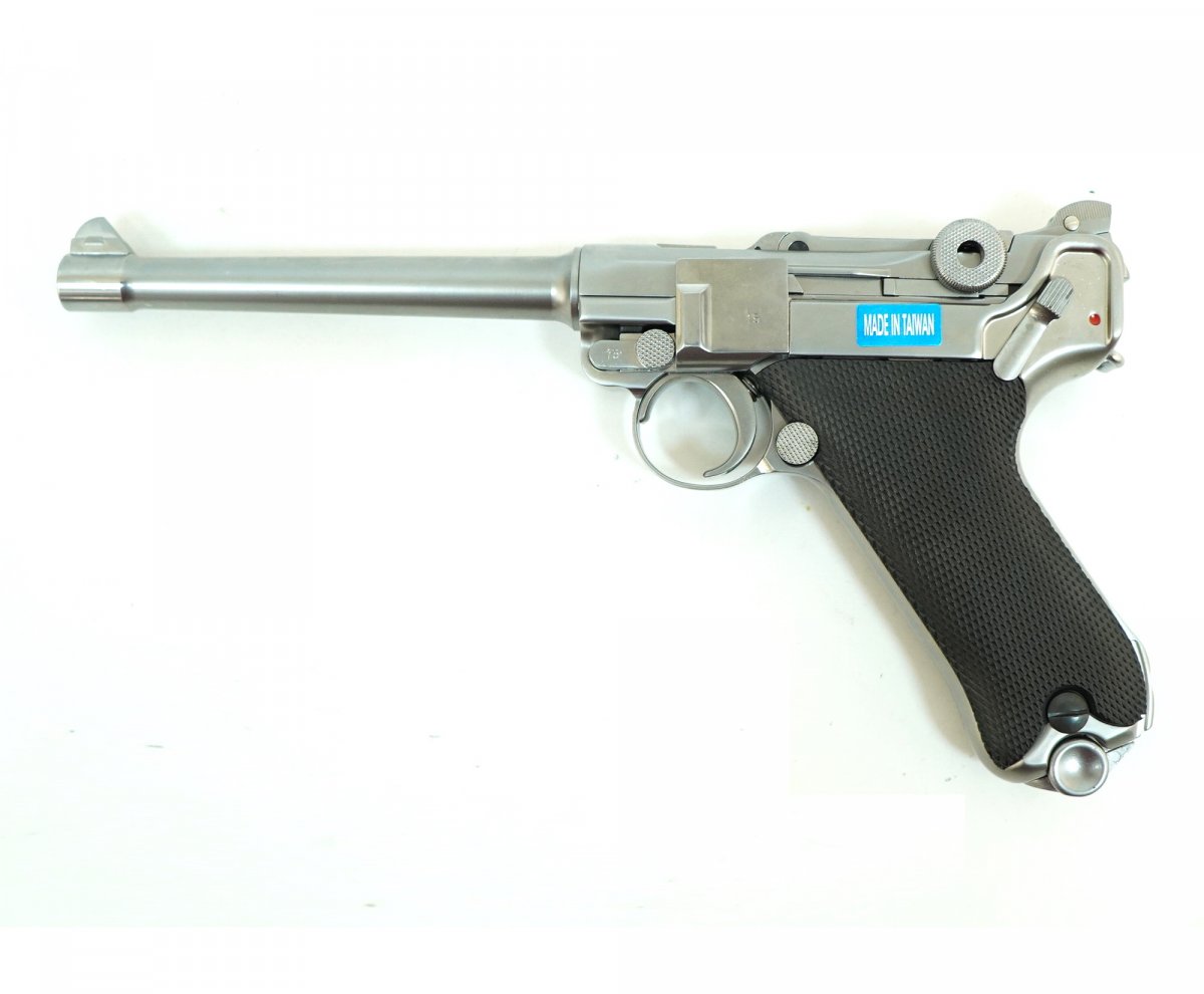 Страйкбольный пистолет WE Luger P08 6” Silver (WE-P005)