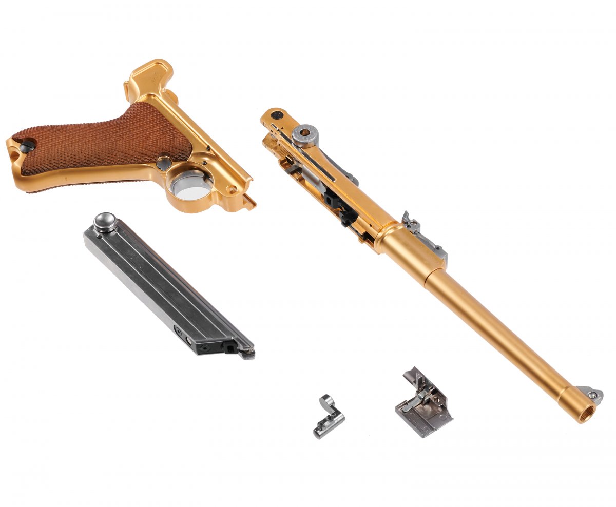 Страйкбольный пистолет WE-P009 Luger P08 (L) ствол 8 дюймов Gold