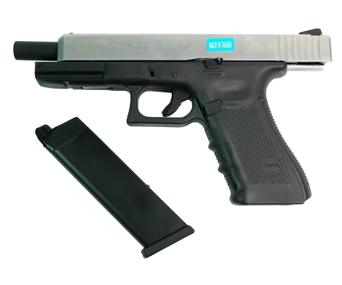 Страйкбольный пистолет WE Glock 34 Gen4 (Silver) — длинный ход и стабильность 6″