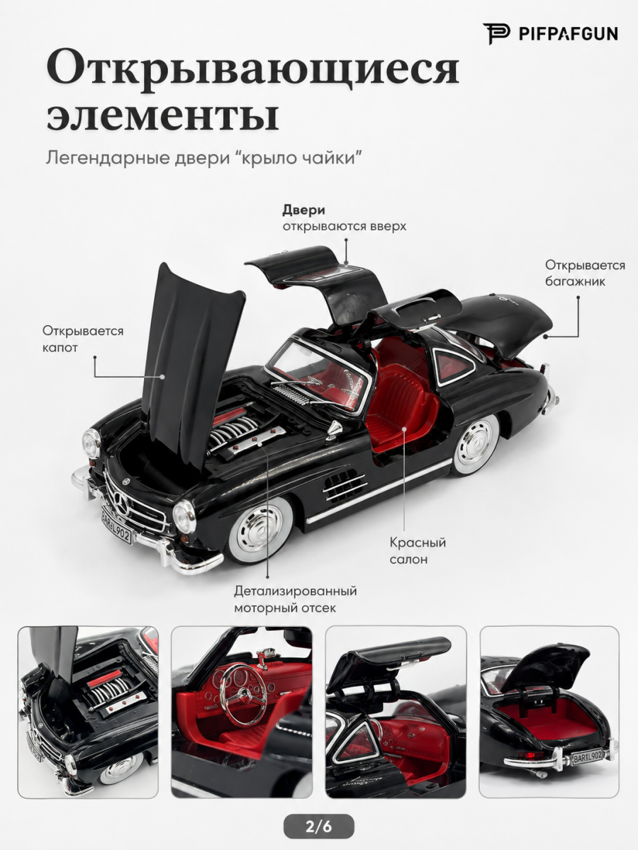 Машинка металлическая Mercedes Benz 300SL 1:18 Чёрная