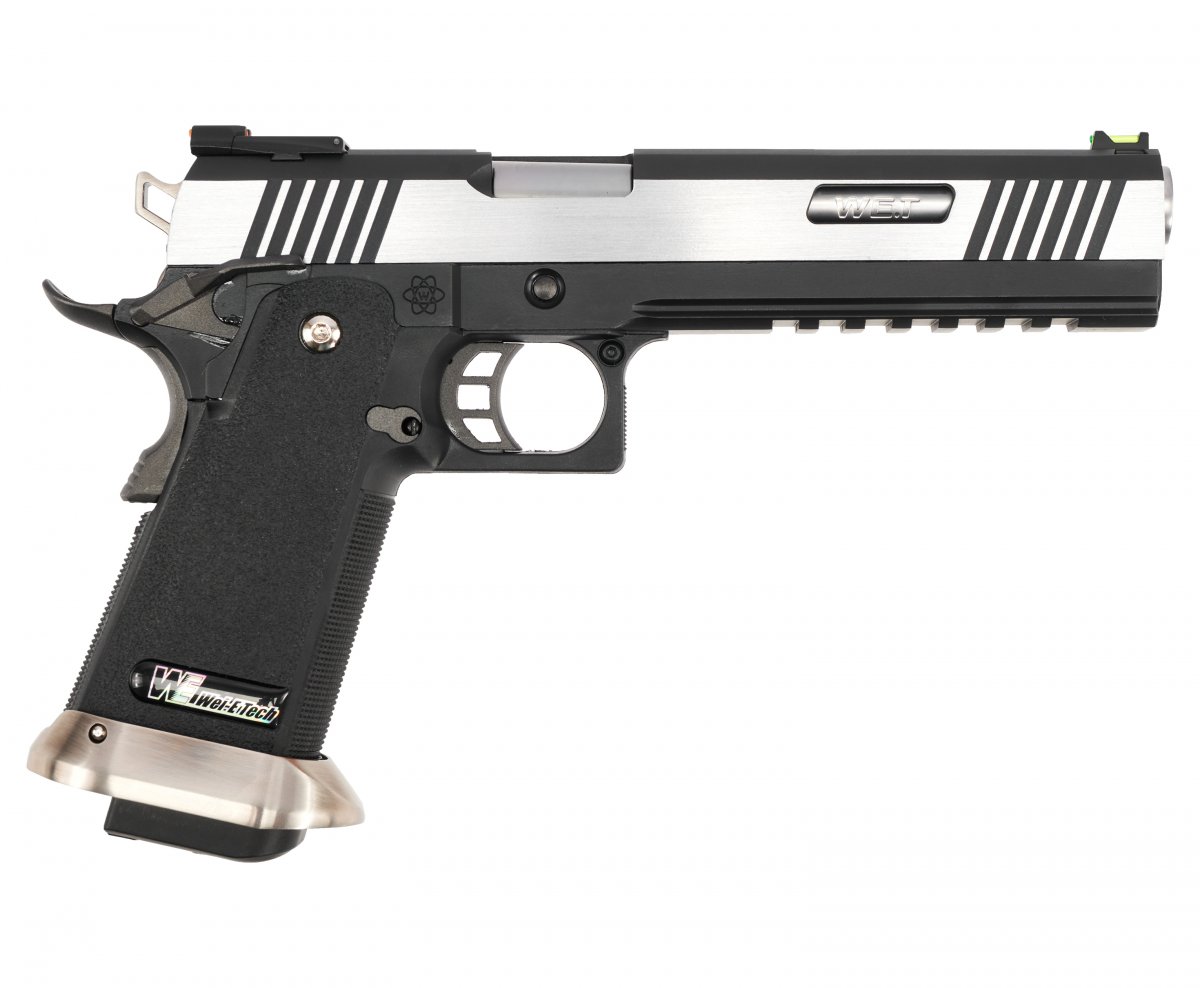 Страйкбольный пистолет WE Colt M1911 Hi-Capa 6 Дюймов (WE-H018WETB2-2TSV, Two Tone, Silver)