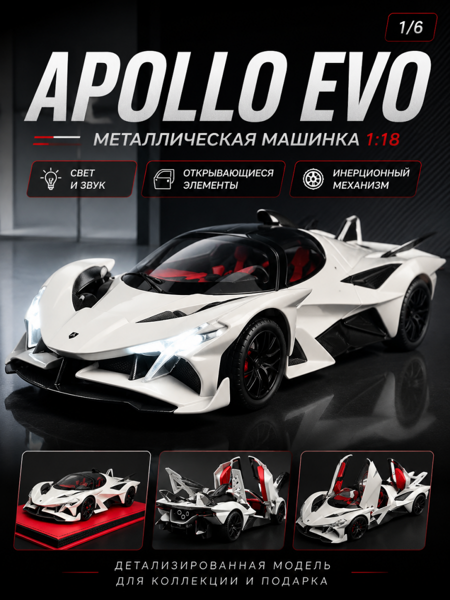 Машинка металлическая Apollo Evo 1:18 белая