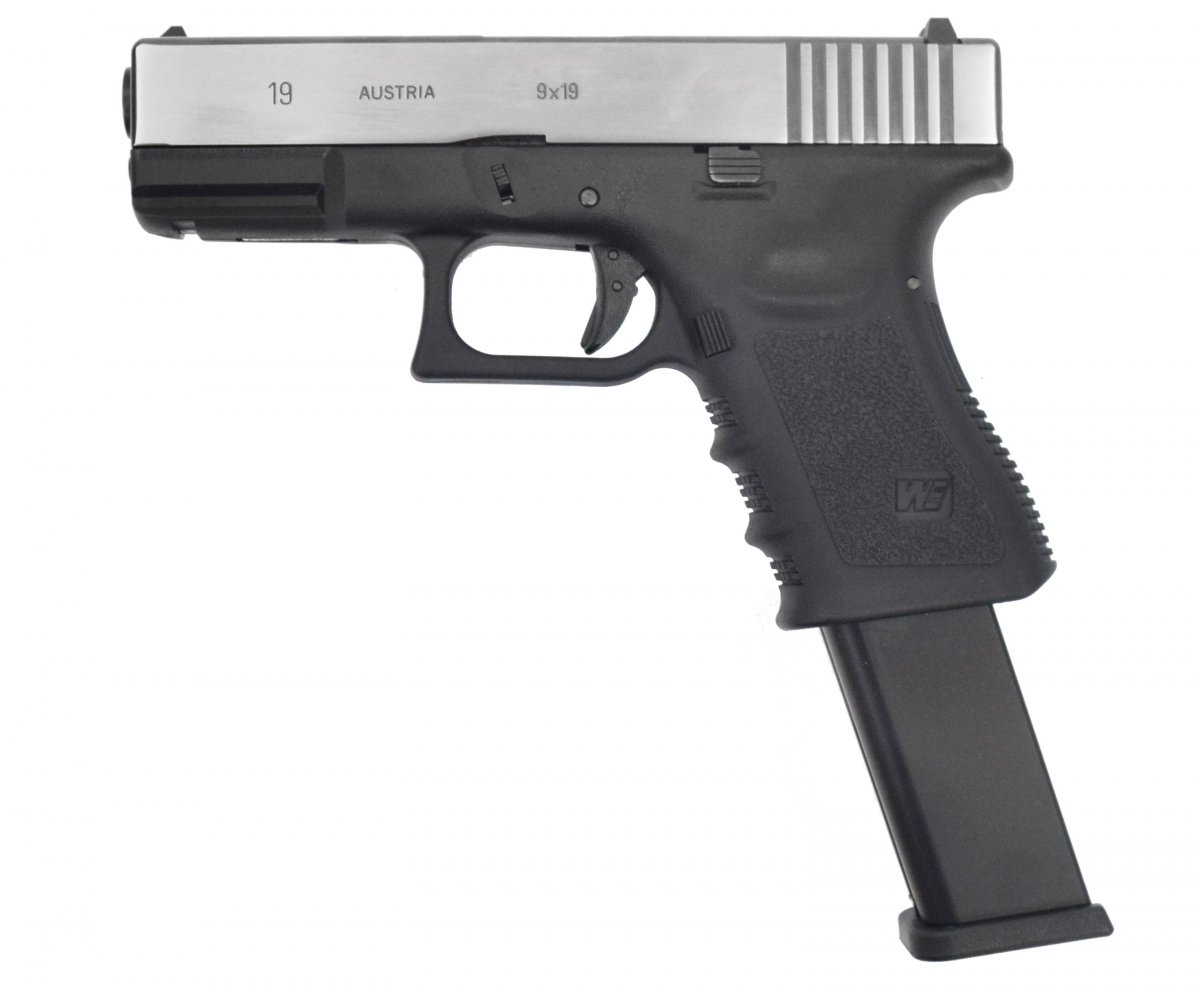 Страйкбольный пистолет WE Glock 19 Gen 3 (WE-G003A-SV, серебро, 6 мм)