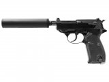 Страйкбольный пистолет WE Walther P38 GBB Black, с глушителем