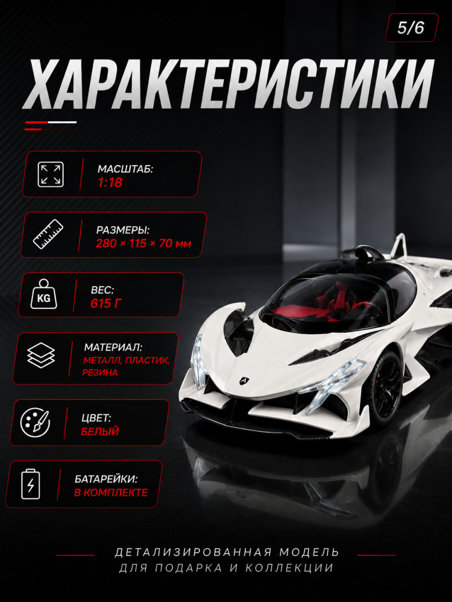 Машинка металлическая Apollo Evo 1:18 белая