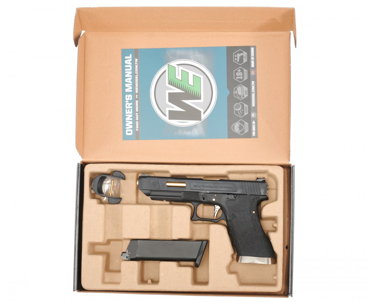 Страйкбольный пистолет WE Glock 34 G-Force (WE-G008WET-1, черный, позолоченный ствол)