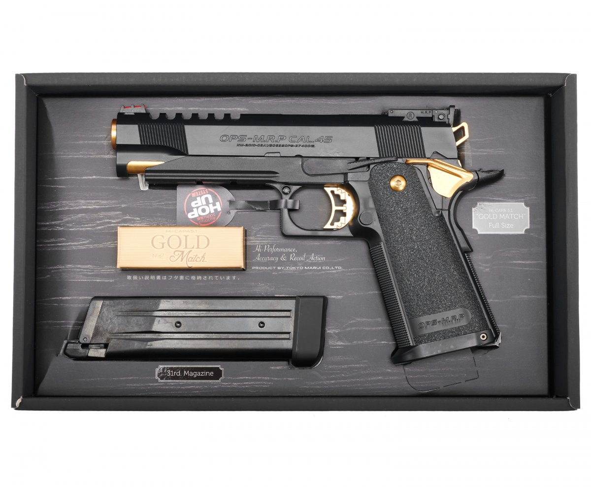 Страйкбольный пистолет GBB Tokyo Marui COLT 1911 Hi-Capa 5.1 GOLD MATCH (142672) пластик, чёрный/золотой