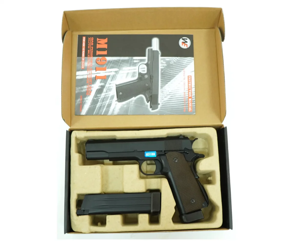 Страйкбольный пистолет WE Colt M1911A1 (WE-E005A) — CO₂, металл, чёрный, GBB, 6 мм