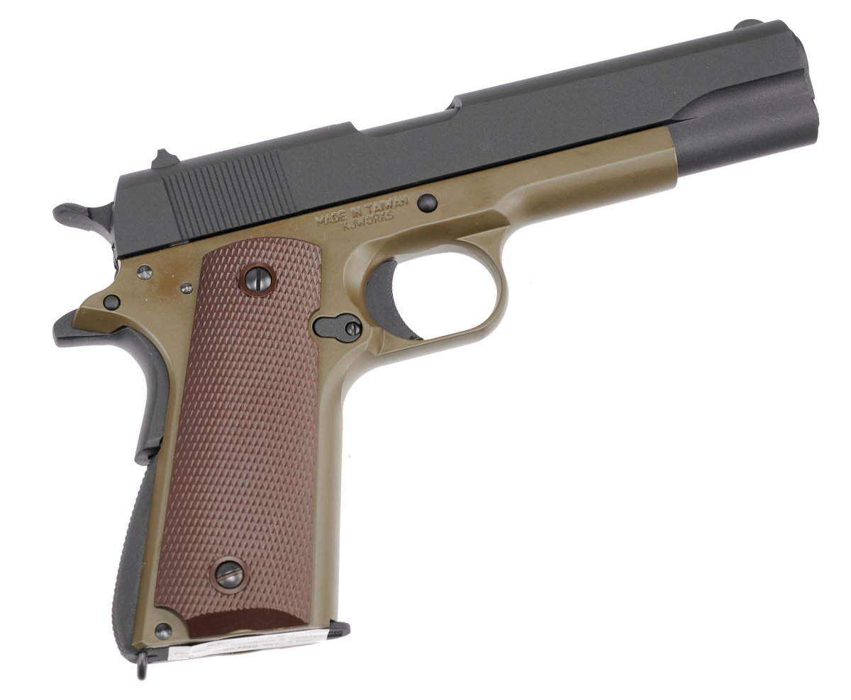 Страйкбольный пистолет KJW Colt M1911A1 (6 мм, Gas, GBB, олива)