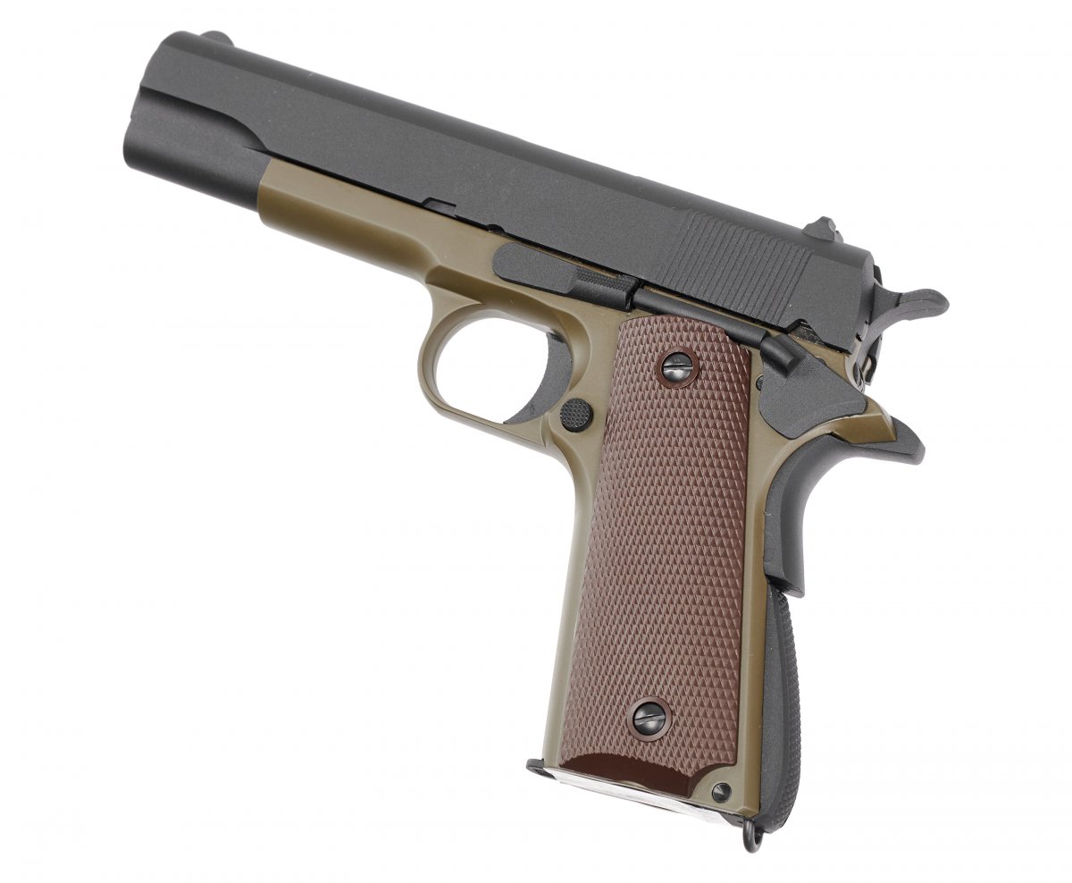 Страйкбольный пистолет KJW Colt M1911A1 (6 мм, Gas, GBB, олива)