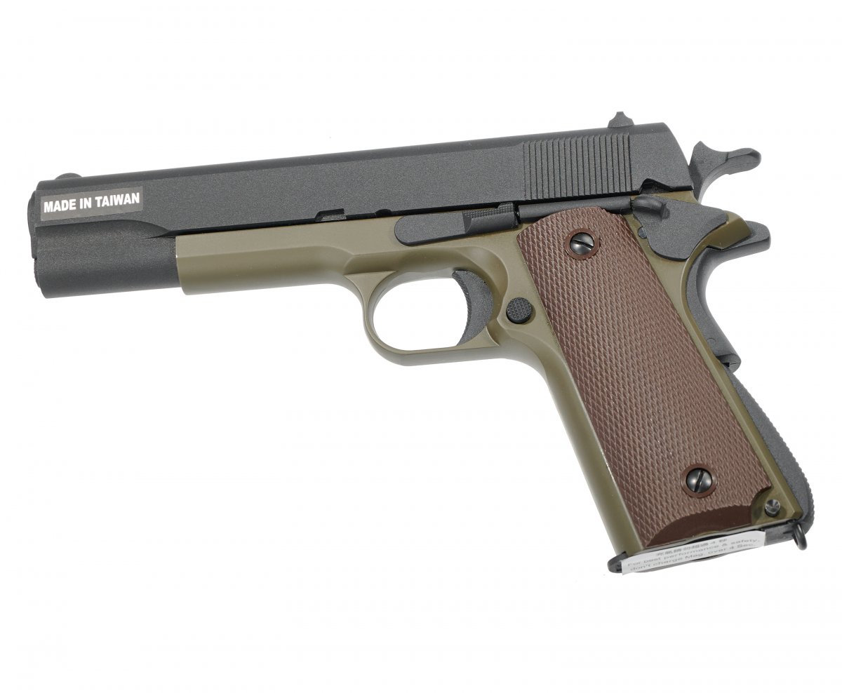 Страйкбольный пистолет KJW Colt M1911A1 (6 мм, Gas, GBB, олива)
